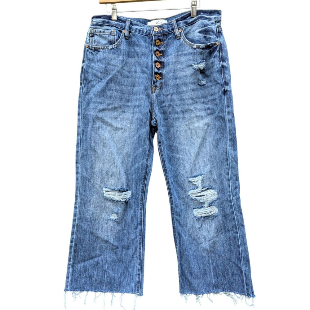 Kancan Wide Leg Button Fly Distressed Jeans Western Boho 13 30 Sustainable Denim